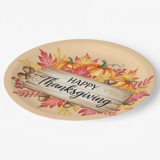 Assiettes En Carton Autumn Blessings – Rustic Thanksgiving  (Angle)