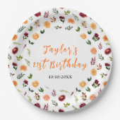 Assiettes En Carton Autumn Burgundy and Orange Floral Birthday (Devant)