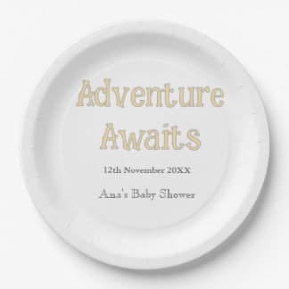 Assiettes En Carton Aventure attend bébé ajouter nom date pastel