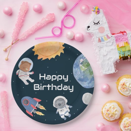 Assiettes En Carton Aventure spatiale : Planètes et animaux Astronaute (Fête)