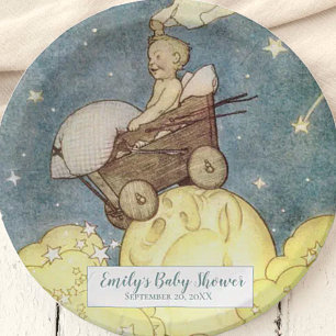 Assiettes En Carton Aventures vintages Pour Bébé Avec Baby shower Lune