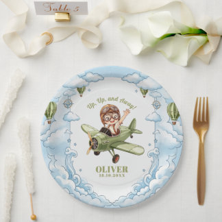 Assiettes En Carton Avion Biplan Vintage Garçon 1er Anniversaire Envol