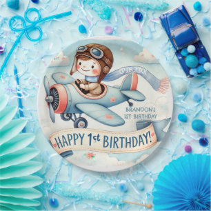 Assiettes En Carton Avion Boy 1er anniversaire
