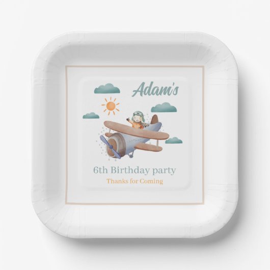 Assiettes En Carton Avion Plaque Papier 6e fête d'anniversaire (Recto)