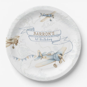 Assiettes En Carton Avion Vintage Aviateur Pilote 1er Anniversaire