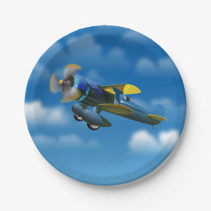 Assiettes En Carton Avion vintage de joyeux anniversaire dans un ciel