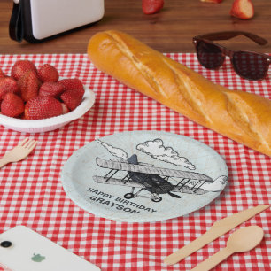 Assiettes En Carton Avion vintage   Voyage fête d'anniversaire