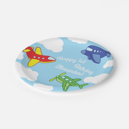 Assiettes En Carton Avions et Jets mignons 1ère fête d'anniversaire (Angle)