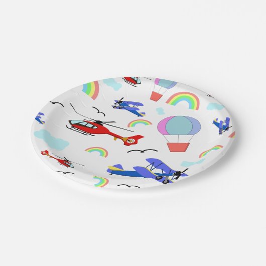 Assiettes En Carton Avions, hélicoptères et ballons (Angle)