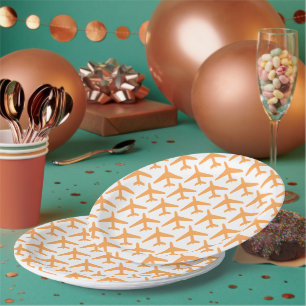 Assiettes En Carton Avions Voyage Pilote Aéronautique Vol Orange