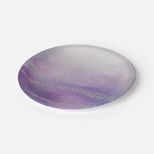Assiettes En Carton Awash Elegant Aquarelle dans Mariage violet orchid (Angle)