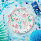 Assiettes En Carton Axolotta rose sur blanc (Fête)