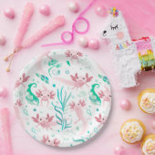 Assiettes En Carton Axolotta rose sur blanc (Fête)