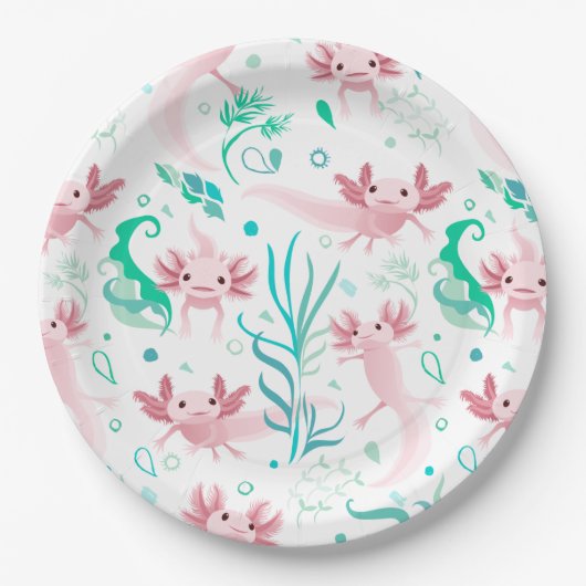 Assiettes En Carton Axolotta rose sur blanc (Devant)
