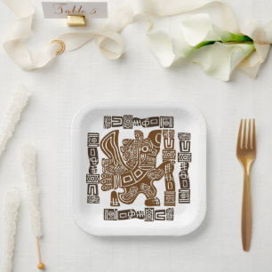 Assiettes En Carton Aztec Eagle Guerrier Tribal Art antique