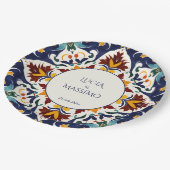 Assiettes En Carton Azulejo bleu méditerranéen mariage imprimé (Angle)