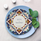 Assiettes En Carton Azulejo bleu méditerranéen mariage imprimé