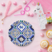 Assiettes En Carton Azulejo Motif espagnol Carreaux marine Monogramme  (Fête)