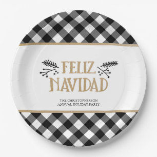Assiettes En Carton B&W Buffalo Check FELIZ NAVIDAD Personnalisé