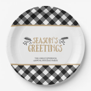 Assiettes En Carton B&W Buffalo Check JOYEUSES FÊTES personnalisés