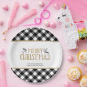 Assiettes En Carton B&W Buffalo Check MERRY NOËL Personnalisé (Fête)
