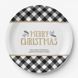 Assiettes En Carton B&W Buffalo Check MERRY NOËL Personnalisé