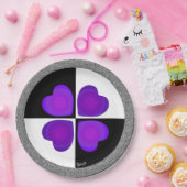 Assiettes En Carton B&W Purple Hearts Beating (Fête)