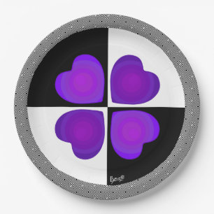 Assiettes En Carton B&W Purple Hearts Beating