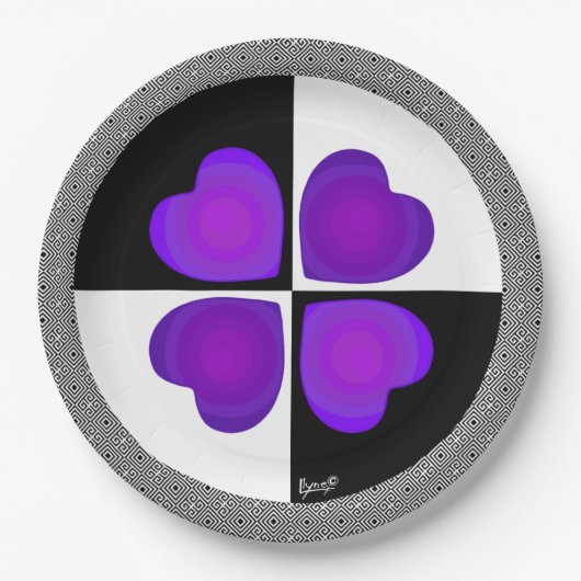 Assiettes En Carton B&W Purple Hearts Beating (Devant)