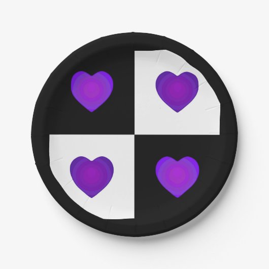 Assiettes En Carton B&W Purple Hearts Beating (Devant)
