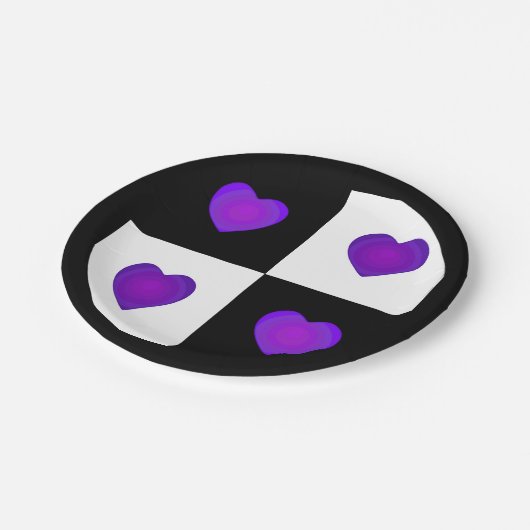 Assiettes En Carton B&W Purple Hearts Beating (Angle)