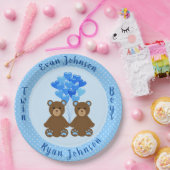 Assiettes En Carton Baby Bear Boy Twins Plaque en papier (Fête)