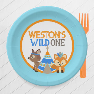 Assiettes En Carton Baby Blue Wild One Woodland Plaques de fête d'anni