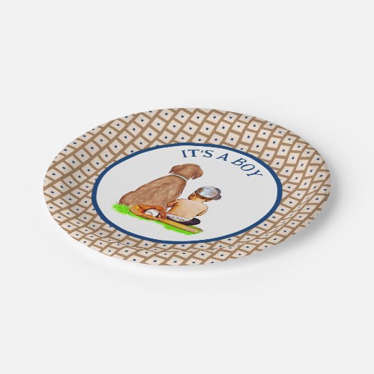 Assiettes En Carton Baby Boy and Dog Baseball Baby shower à thème (Angle)