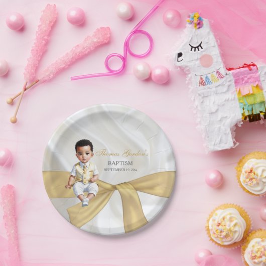Assiettes En Carton Baby Boy Baptism Christening Blanc & Or (Fête)