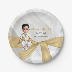 Assiettes En Carton Baby Boy Baptism Christening Blanc & Or