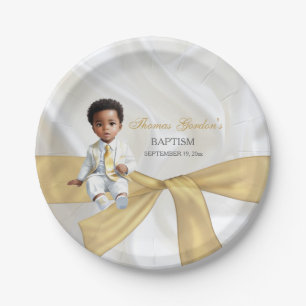 Assiettes En Carton Baby Boy Baptism Christening Blanc & Or