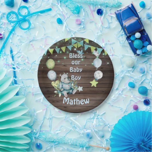 Assiettes En Carton Baby Boy Blue Rhino (Fête)