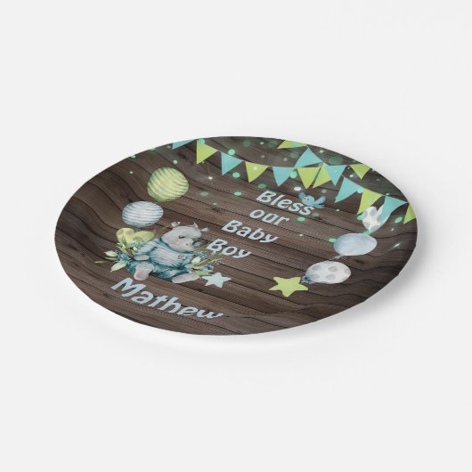 Assiettes En Carton Baby Boy Blue Rhino (Angle)