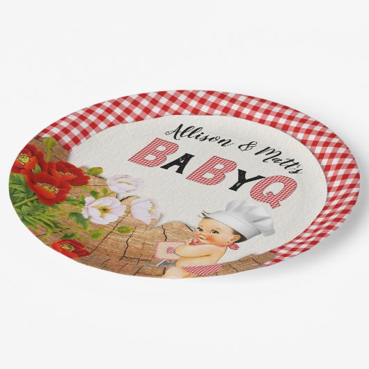 Assiettes En Carton Baby Boy Shower Red En vichy Baby Q Barbeque (Angle)