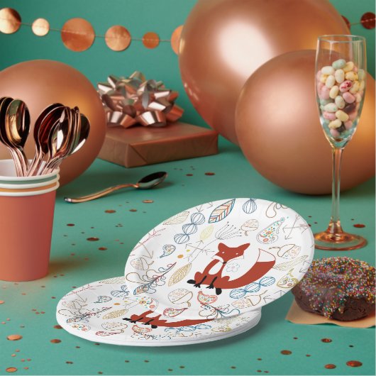 Assiettes En Carton Baby Boy Woodland Créatures Fox Acorns Baby shower (Multi)