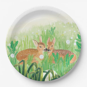 Assiettes En Carton Baby Deer - Fawns in Tall Grass Illustration