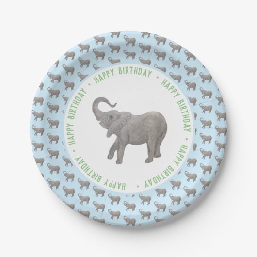 Assiettes En Carton Baby Elephant Bleu clair Anniversaire (Devant)