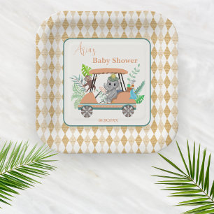 Assiettes En Carton Baby éléphant et singe de golf Boho Baby Shower