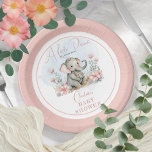 Assiettes En Carton Baby Elephant Un Petit Arachide Fille Douche Flora<br><div class="desc">Un petit éléphant doux niché au milieu des fleurs "Une petite arachide est en route" design Baby shower.</div>