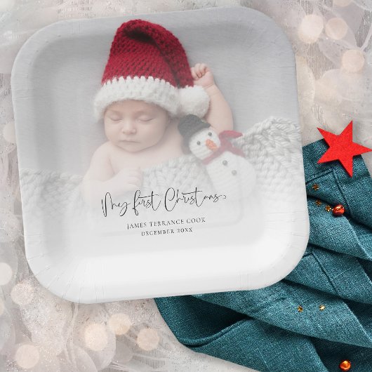 Assiettes En Carton Baby First Christmas Photo Overlay Nom du script