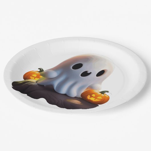 Assiettes En Carton Baby Ghost Déplaisant mignon caractère Halloween (Angle)