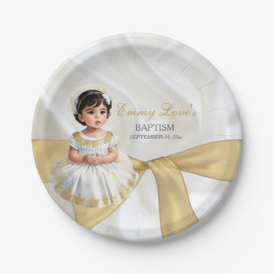 Assiettes En Carton Baby Girl Baptism Christening Blanc & Or