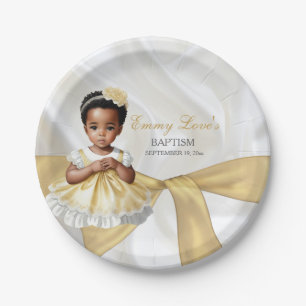 Assiettes En Carton Baby Girl Baptism Christening Blanc & Or