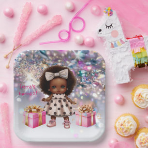 Assiettes En Carton Baby Girl Brown Skin Bling Party